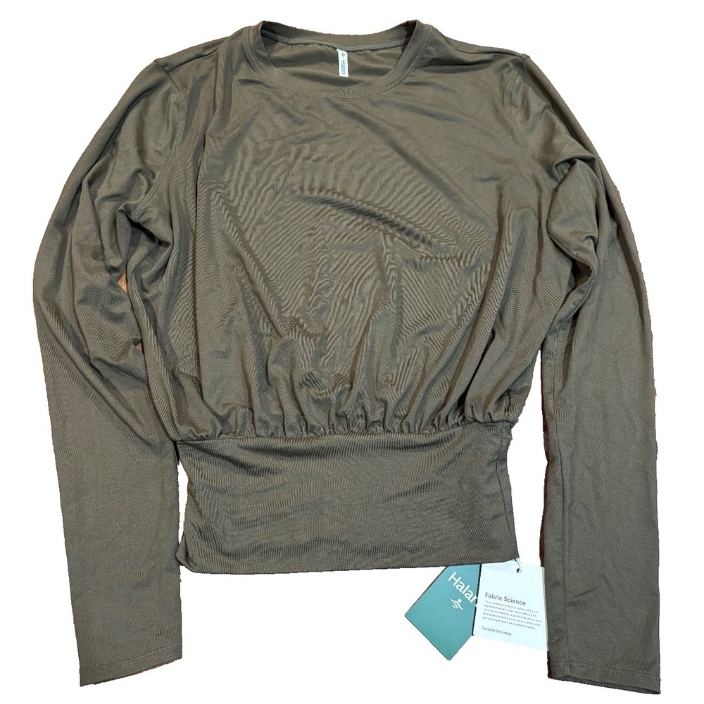 NWTO Halara Olive Green wide waistband relaxed blouson top womens' sz medium